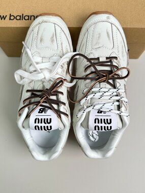 Miu Miu x New Balance Distressed White/Brown Retro Running Shoes